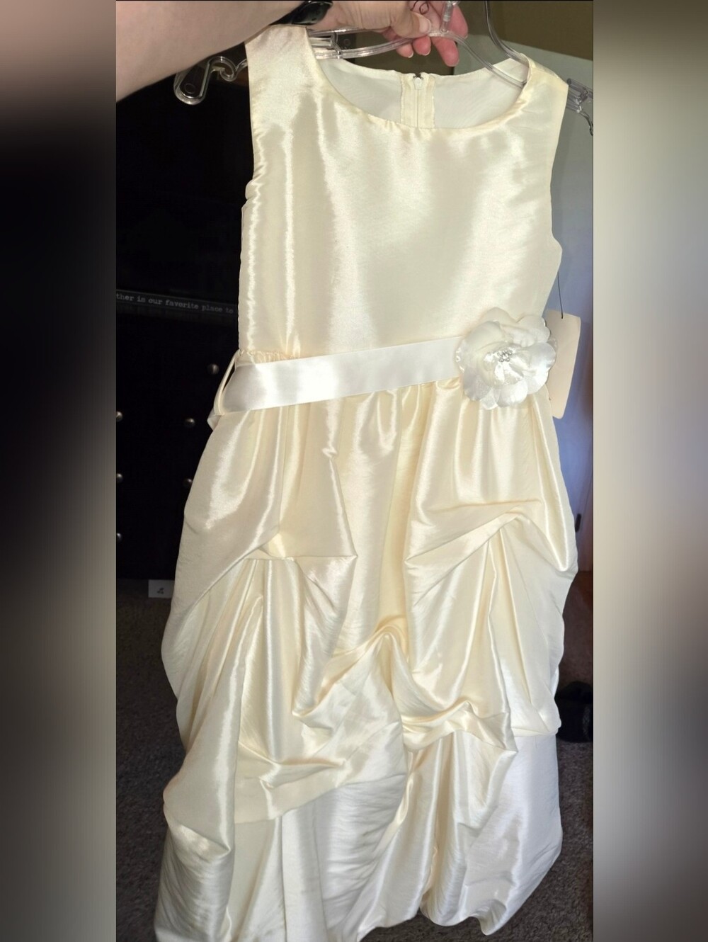 Ivory Satin Flower Accent Formal Dress